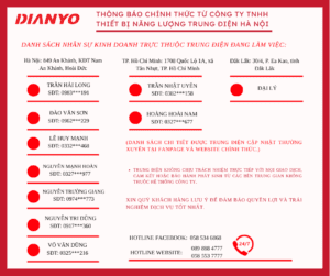 THÔNG BÁO CHÍNH THỨC TỪ CÔNG TY TNHH THIẾT BỊ  NĂNG LƯỢNG TRUNG ĐIỆN HÀ NỘI